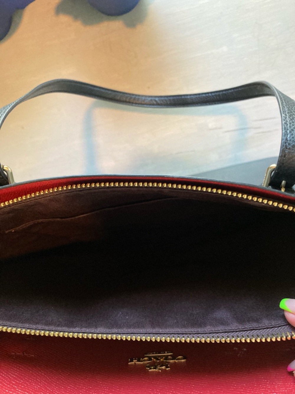 Coach Black Leather Tote with Red Interior and Gold Hardware - Picture 5 of 9